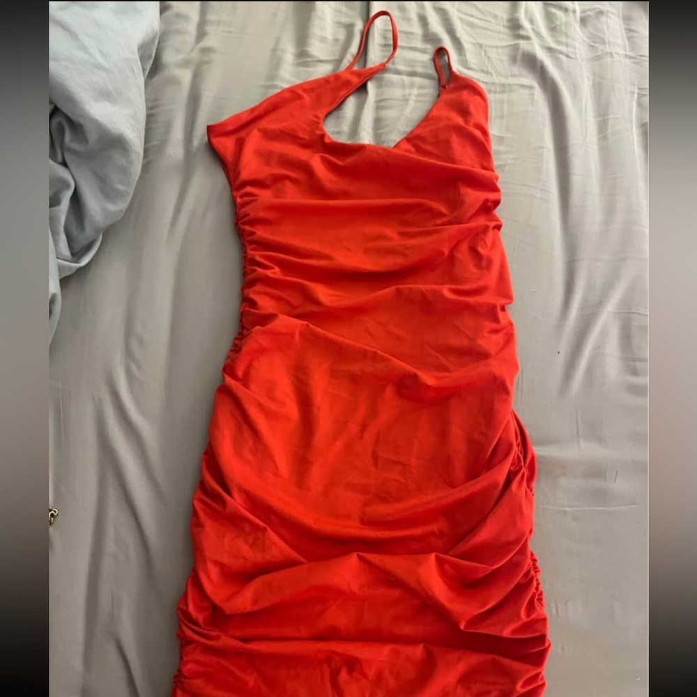 Oh Polly Vibrant Red One Shoulder Dress
